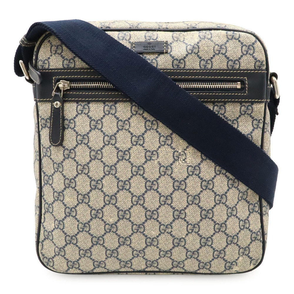 Gucci GG Supreme Crossbody Bag Leather Beige Cream Navy Blue